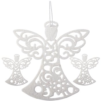 Christmas Tree Ornaments Glitter Angels, 3 pcs, White