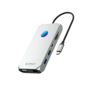USB-C doko stotelė Orico XCR 12in1 RGB HDMI 4K VGA 100W PD RJ45, sidabrinė