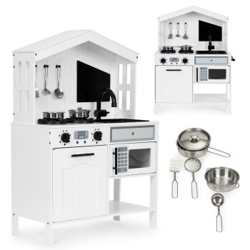 Medinė žaislinė virtuvėlė Ecotoys PLK563W su priedais