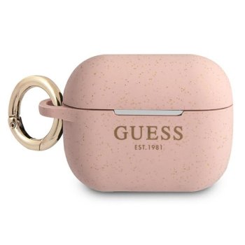 Guess GUAPSGGEP Silicone Glitter dėklas AirPods Pro, Rožinis