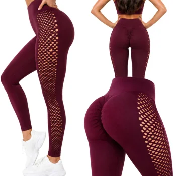 Moteriškos sportinės tamprės aukštu juosmeniu ir push-up efektu, bordo, L/XL