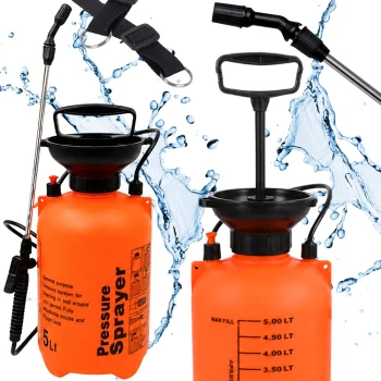 Sodo rankinis slėginis purkštuvas su ilgu antgaliu, 5 L, oranžinis