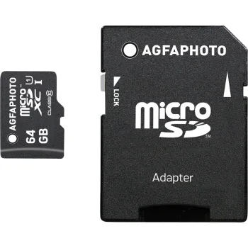 AgfaPhoto MicroSDXC UHS-I 64GB Class 10 U1 atminties kortelė su adapteriu