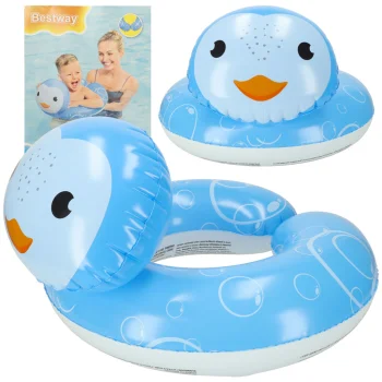 BESTWAY 36405 Penguin Inflatable Swim Ring for Kids 3-6 Years, 50x46 cm, blue