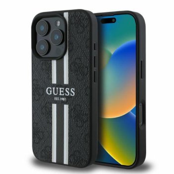 Guess 4G Printed Stripes MagSafe Case for iPhone 16 Pro, Black