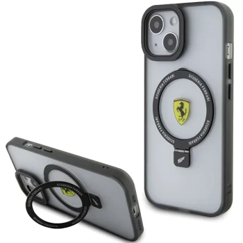 Ferrari dėklas iPhone 15 Plus / 14 Plus su Ring Stand MagSafe, juodas