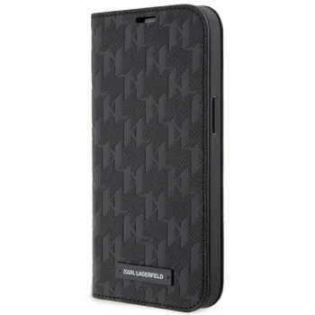 Karl Lagerfeld Saffiano Monogram atverčiamas dėklas iPhone 14 telefonui, juodas