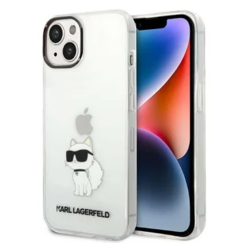 Karl Lagerfeld Ikonik Choupette dėklas iPhone 14 Plus telefonui, skaidrus