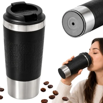 Termopuodelis su siurbtuku 500ml, juodas / sidabrinis