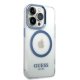 Guess dėklas iPhone 14 Pro Max Metal Outline MagSafe, mėlynas
