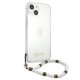 Guess Pearl skaidrus dėklas su perlais iPhone 13 mini, baltas