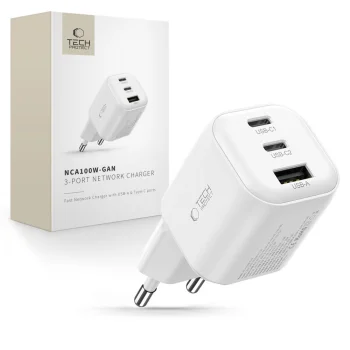 Tech-Protect NCA100W-GaN 100W tinklo įkroviklis (3 prievadai), baltas