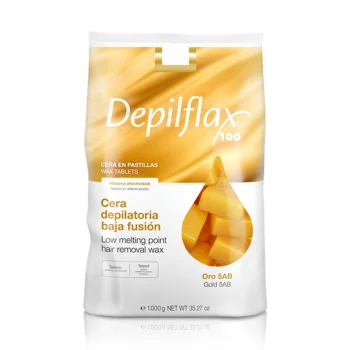 Karštas elastingas vaškas depiliacijai Depilflax Oro 5AB, 1000 g, auksinis
