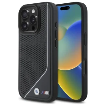 BMW M Perforated Twisted Line MagSafe dėklas iPhone 16 Pro telefonui, juodas