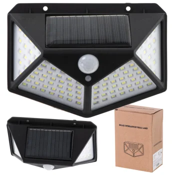 Saulės baterijų lempa 100 LED su judesio ir prieblandos jutikliais juoda