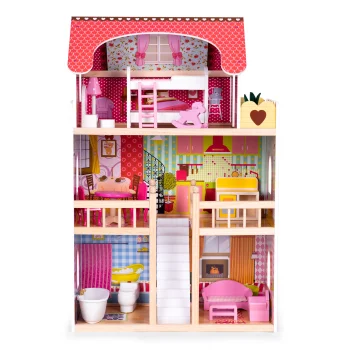 ECOTOYS medinis lėlių namelis su 14 baldų komplektu, 139937