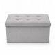 Foldable Velour Pouf with Storage Box, Light Grey