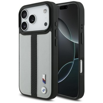 BMW M Perforated Stripe Logo MagSafe dėklas iPhone 17 Pro telefonui, pilkas