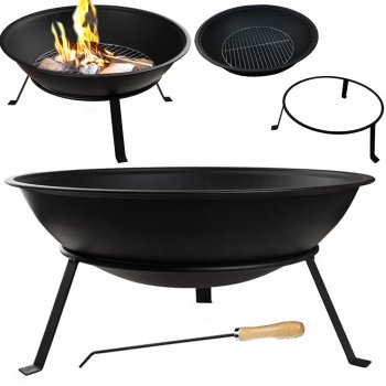 Didelis metalinis sodo laužavietės indas su stovu ir žarstekliu 55cm