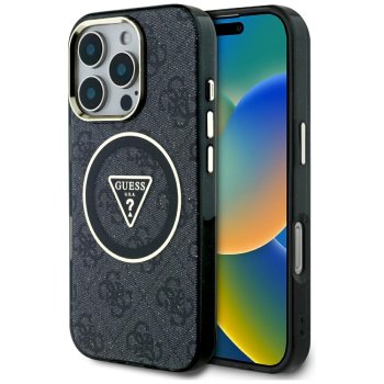 Guess IML Metal Glitter 4G MagSafe dėklas telefonui iPhone 16 Pro, juodas