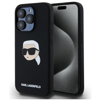 Karl Lagerfeld Silicone Karl Head Print MagSafe dėklas iPhone 15 Pro, juodas