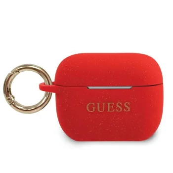 Guess AirPods Pro dėklas Silicone Glitter, raudonas