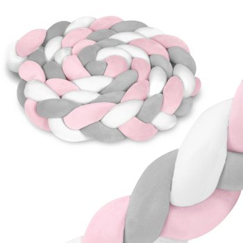 Braided Crib Bumper Ricokids 3m for Nursery Safety, Pink-Grey
