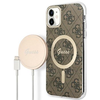 Guess GUBPN61H4EACSW dėklo ir įkroviklio rinkinys iPhone 11, rudas