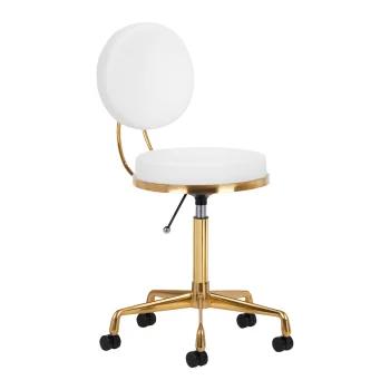 Activeshop H5 kosmetologinė kėdutė su atlošu, balta/auksinė