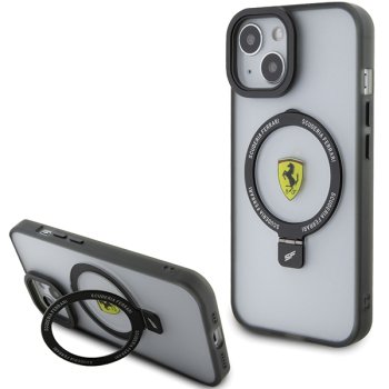 Ferrari dėklas iPhone 15 telefonui su MagSafe ir stovu, juodas