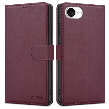 Apple iPhone 16e / 17e / SE (2025) 6.1'' Tech-Protect Wallet Book Case Cover, Burgundy