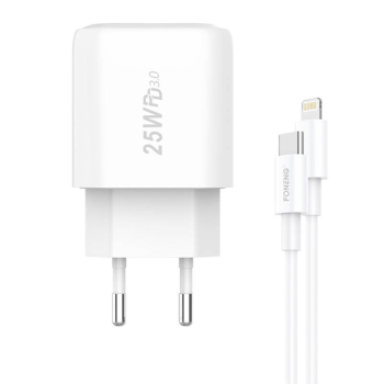 Foneng EU40 25W Wall Charger with USB-C to Lightning Cable, White
