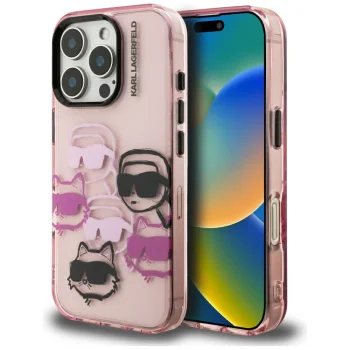 Karl Lagerfeld IML Multi K&C Head Pattern Case for iPhone 16 Pro Max, Pink