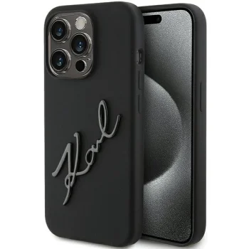 Karl Lagerfeld Silicone Karl Script Case for iPhone 15 Pro, Black