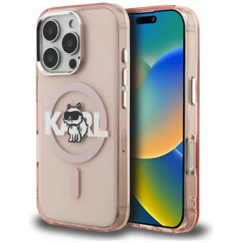 Karl Lagerfeld IML Choupette Sketch MagSafe dėklas iPhone 16 Pro Max, rožinis