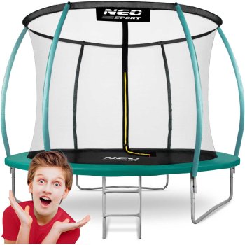 Neo-Sport NS-08C181 sodo batutas 252 cm su vidiniu tinklu ir kopėčiomis, žalias