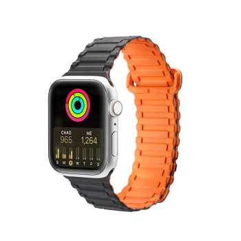 Dux Ducis Armor dirželis Apple Watch (41 / 40 / 38 mm), silikoninis, magnetinis, juodas / oranžinis