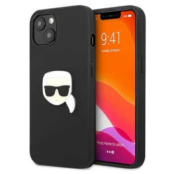 Karl Lagerfeld dėklas iPhone 13 mini su Ikonik Karl's Head logotipu, juodas