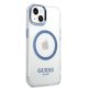Guess Metal Outline MagSafe dėklas iPhone 14 Plus / 15 Plus, mėlynas