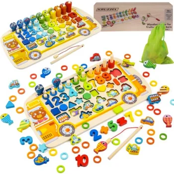 Kruzzel 6-in-1 Wooden Puzzle and Sorter for Kids