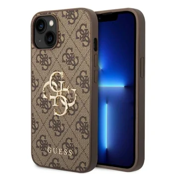 Guess iPhone 15 Plus Case 4G Big Metal Logo, Brown