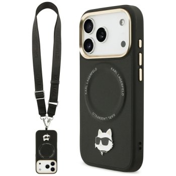 Karl Lagerfeld Big Strap Choupette dėklas iPhone 17 Pro Max su MagSafe, juodas