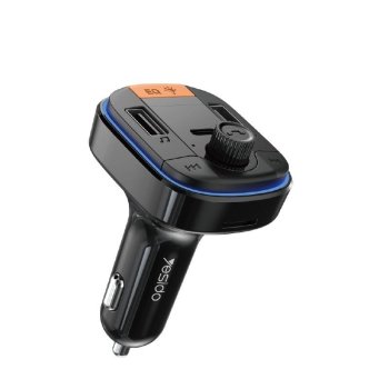 Bluetooth FM Transmitter Yesido Y45 43W Fast Car Charger Adapter 2xUSB-A USB-C MicroSD, Black