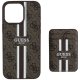 Guess iPhone 16 Pro Max dėklas 4G Stripes su MagSafe pinigine, rudas