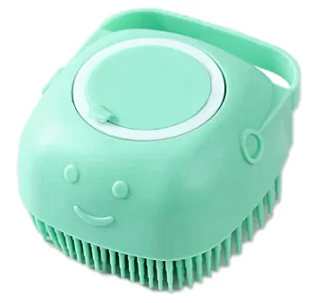 Silicone pet washing brush with shampoo dispenser, mint color