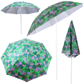 Adjustable Beach and Garden Umbrella with Tilt Function, 150 cm, Leaves Pattern