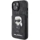 Karl Lagerfeld dėklas iPhone 15 telefonui Saffiano Monogram Ikonik Patch, juodas