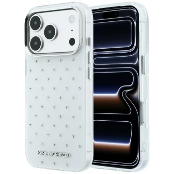 Karl Lagerfeld IML Rhinestones Allover dėklas iPhone 17 / 18 Pro Max, baltas