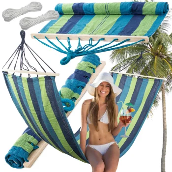 Garden Hammock with Wooden Frame and Mounting Ropes, 200 x 80 cm, Striped