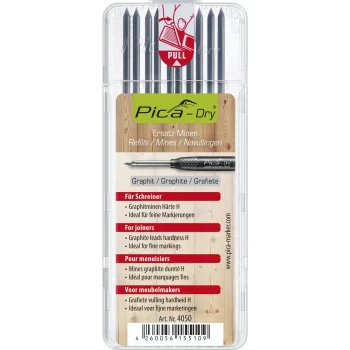 Pica DRY 4050 grafito šerdelės staliams, H, 2.8 mm, 10 vnt., pilkos